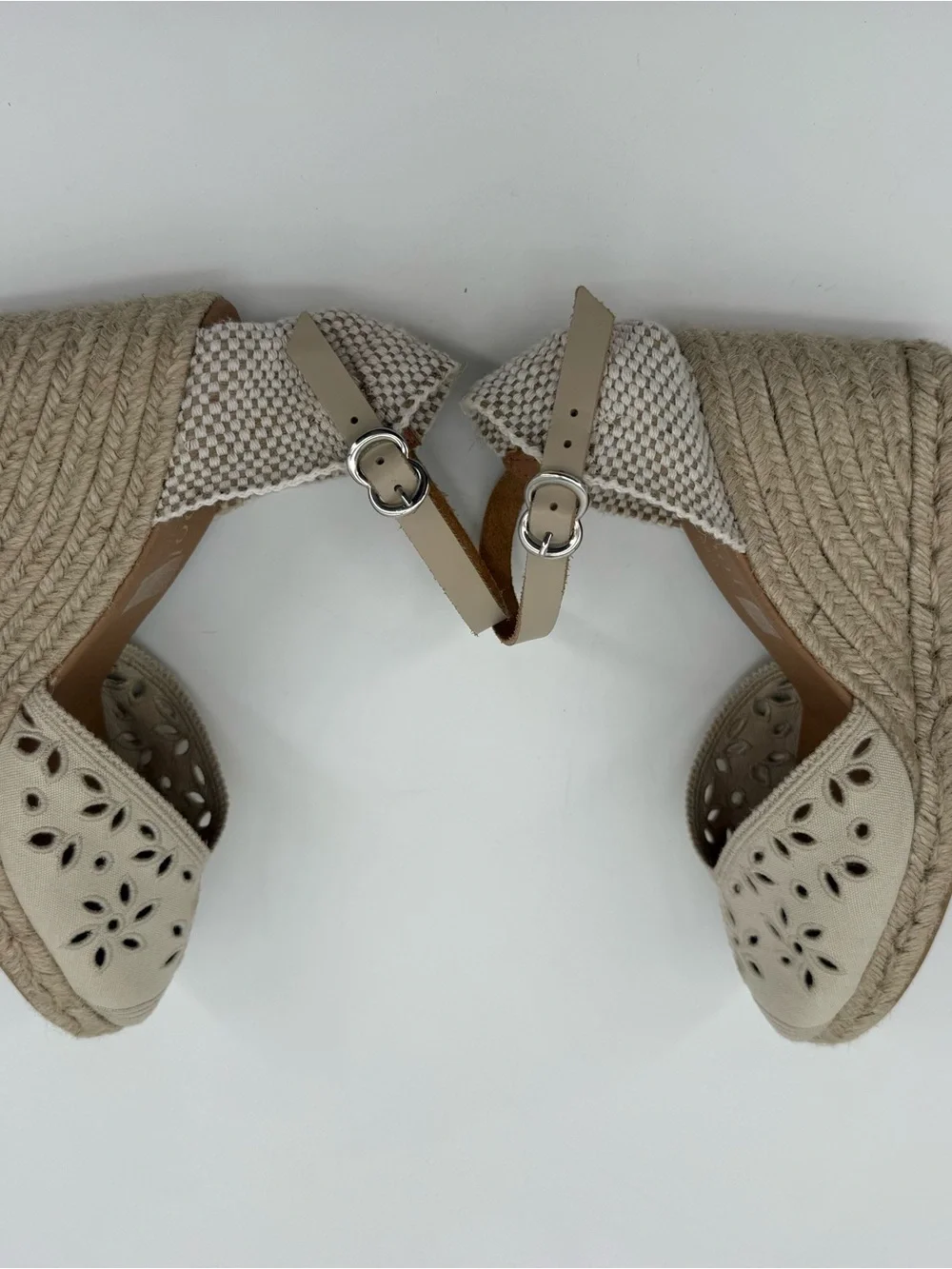 Maypol Espadrille Beige Wedges Eyelet Cutout Size EU 40 Spain Canvas 9